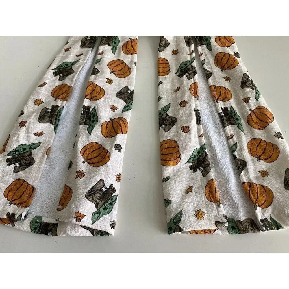 Set Of 2 Disney Baby Yoda Grogu Pumpkin‎ Fall Autumn Kitchen Hanging Towels NEW